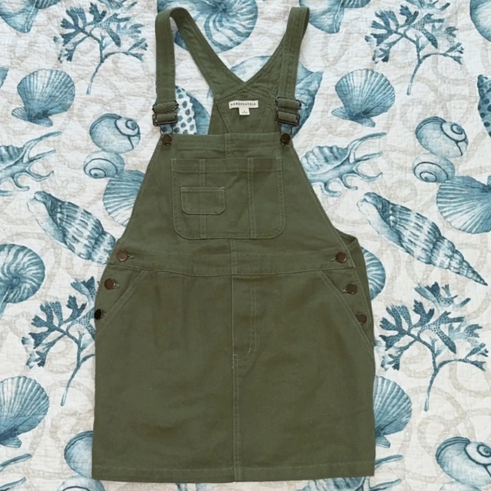 Aeropostale Green Denim Overall Dress